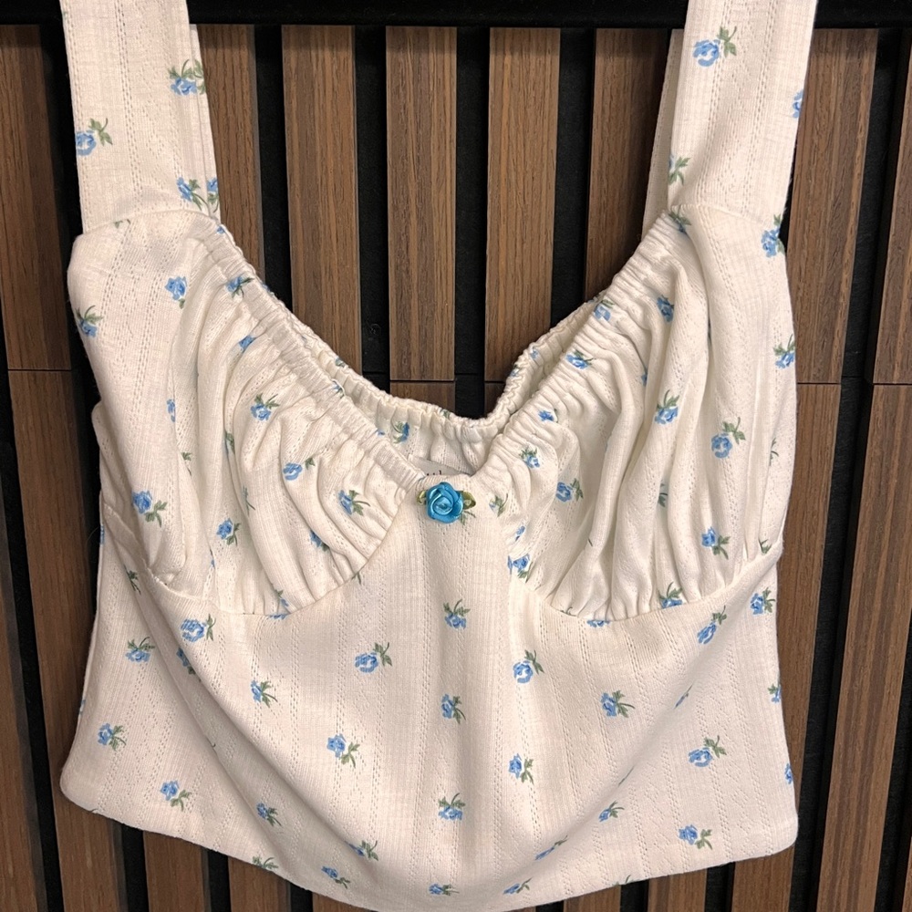 With Jean Cream Ruched Bustier Tank Top
